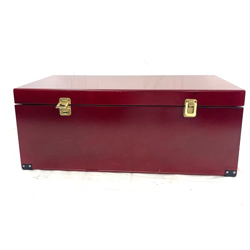 173 - Red storage box, approximate measurements: Height 8 inches, Width 21 inches, Depth 11.5 inches