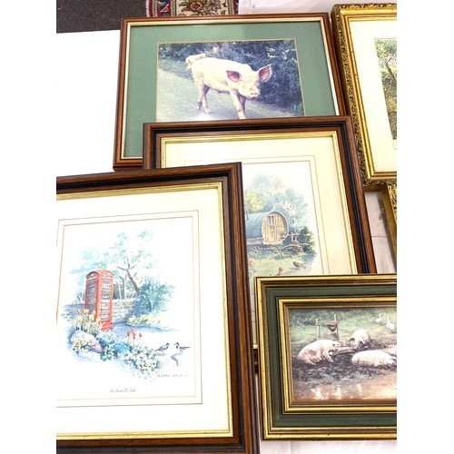 375 - Selection of assorted framed pictures, largest measures approx 16 inches wide by 18.5 inches tall