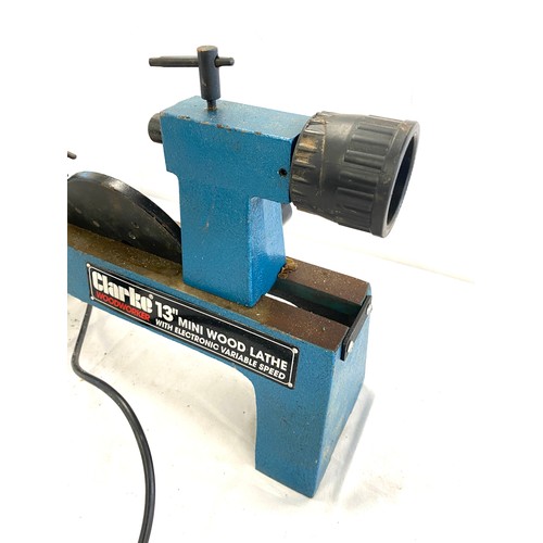 360 - Clarke 13 inch mini wood lathe with electronic variable speed, working order with cased chuck