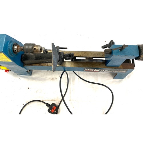 360 - Clarke 13 inch mini wood lathe with electronic variable speed, working order with cased chuck