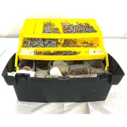 213 - Stanley Plastic tool box with large quantity of screws