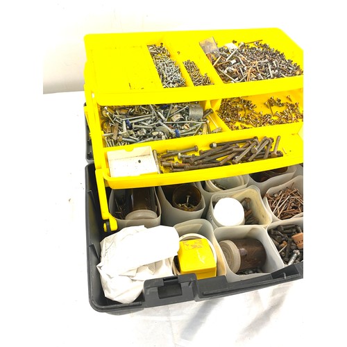 213 - Stanley Plastic tool box with large quantity of screws