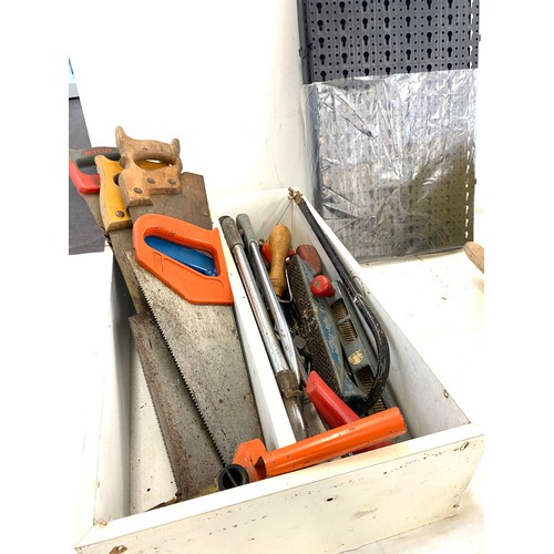 354 - Large selection of tools to include grease guns, saws, trowels etc