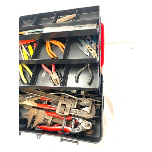 248 - Plastic red and black tool box with contents