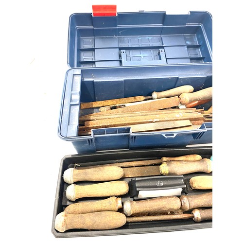 322 - Plastic tool box with contents such as chisels etc