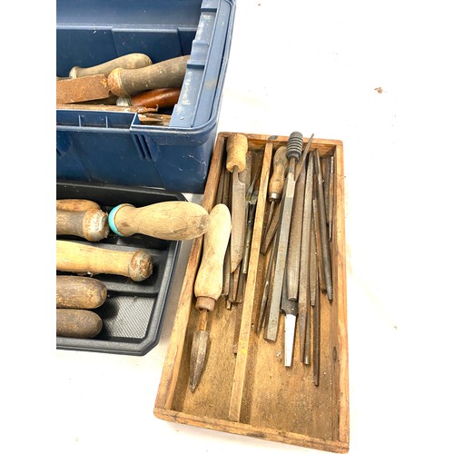 322 - Plastic tool box with contents such as chisels etc