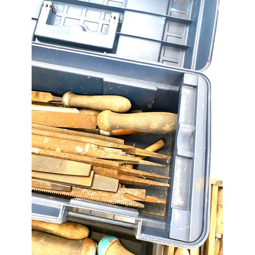 322 - Plastic tool box with contents such as chisels etc