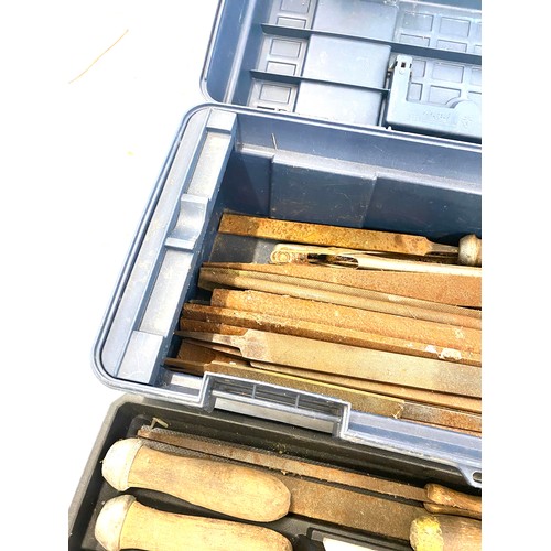 322 - Plastic tool box with contents such as chisels etc