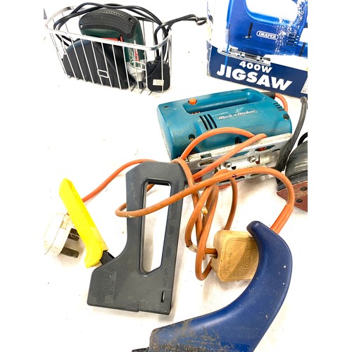 249 - Selection of power tools including glue gun, sander, jigsaw