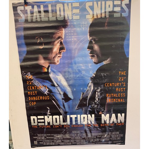 141 - Vintage Stallone Snipes demolition man poster measures approx 29 inches by 6.5inches