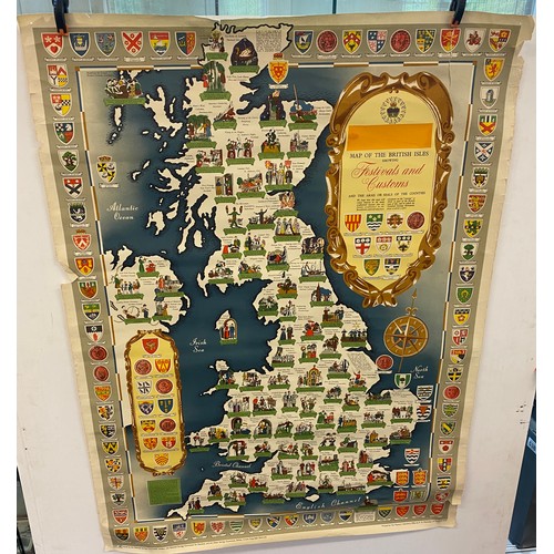 162 - 1953 national savings pictorial map of the British isles festivals and customs measures approx 39 in... 