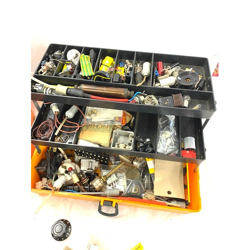 313 - 2 tool boxes, with contents. includes, switches, and other electrical items etc.