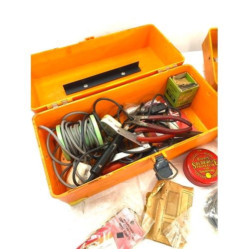 313 - 2 tool boxes, with contents. includes, switches, and other electrical items etc.