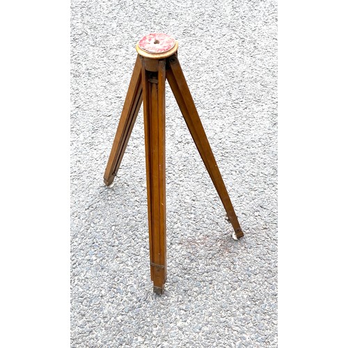 369A - Vintage wooden adjustable height tripod, together with vintage camera equipment