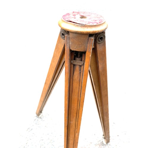 369A - Vintage wooden adjustable height tripod, together with vintage camera equipment