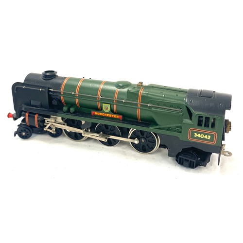 592 - Hornby Dublo two rail west country 340042 dorchester loco motive and tender