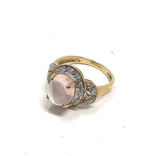 209 - 9ct gold rose quartz & diamond  ring (3.5g)