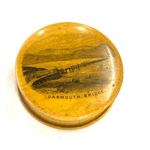 551 - Vintage Mauchline ware stamp box, Barmouth Bridge