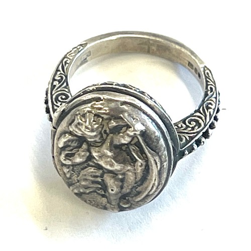 508 - Hallmarked vintage silver poison ring cherub decoration