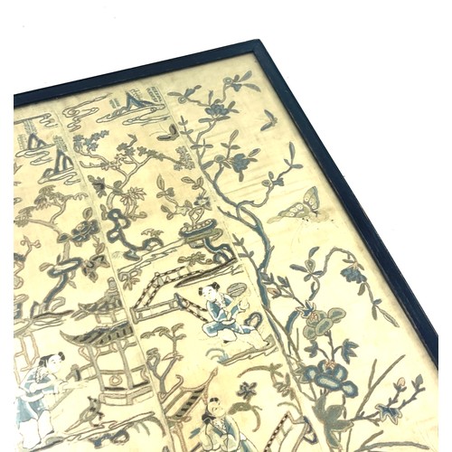 129 - Antique Chinese embroidered framed robe sleeves, approximate frame measurements: 21 x 15 inches