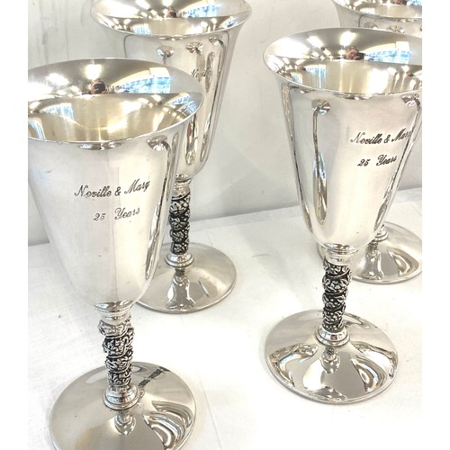 122 - Set of 6 Silver plated goblets- with engraving