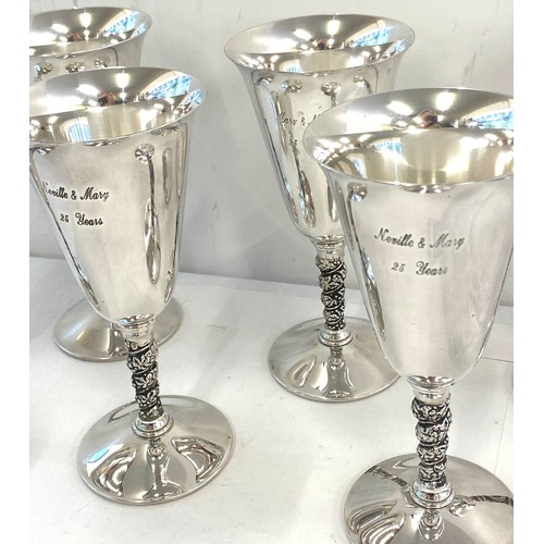 122 - Set of 6 Silver plated goblets- with engraving