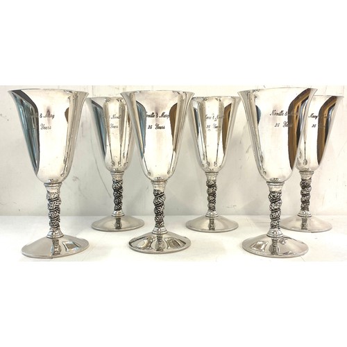 122 - Set of 6 Silver plated goblets- with engraving