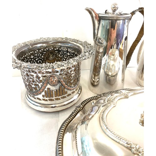 140 - Large selection of silver plated items includes walker and hall tureen, vintage ice bucket without g... 