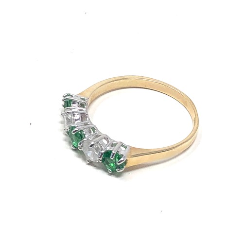 161 - 14ct gold green & clear stone dress ring (2.6g)