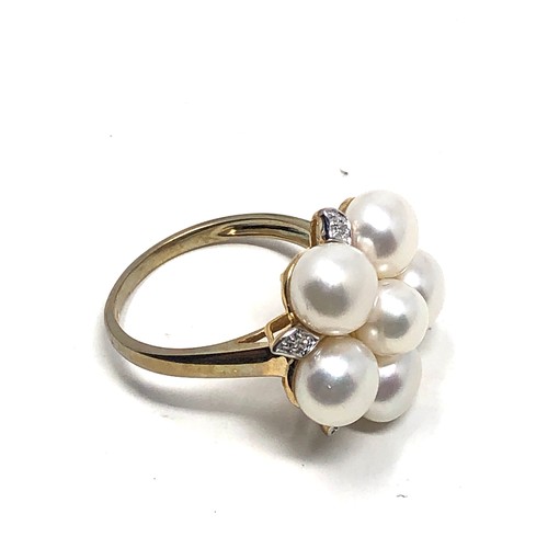 127 - 9ct gold pearl & diamond ring (5.5g)