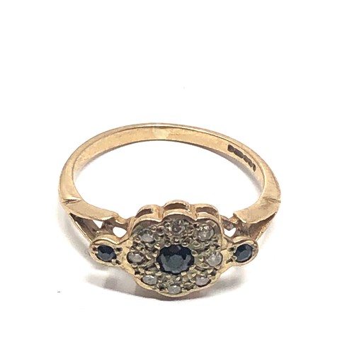 132 - 9ct gold sapphire & diamond halo ring (1.7g)