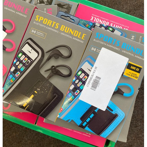 401 - Selection of new in box Sports bundle, each box contains Bluetooth earphones and universal armband, ... 