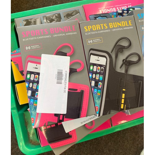 401 - Selection of new in box Sports bundle, each box contains Bluetooth earphones and universal armband, ... 