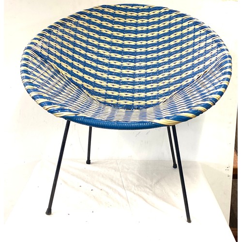 422 - Retro Dirk Van Sliedregt Style blue and white Rattan Cocktail Chair, approximate measurements: Heigh... 