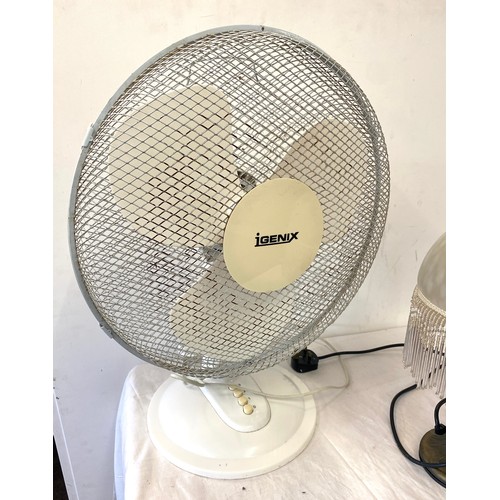 383 - Desk fan and table lamp, both untested