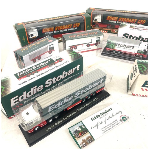 381 - 7 Boxed Eddie Stobart trucks includes Karen, Patricia Emma Jade etc