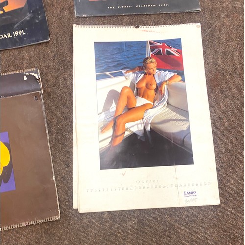 197 - Selection of vintage calendars includes Navy rum 1989, Fire LLI, Pirelli calendar 1991 and 1987 etc