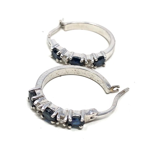 235 - 9ct white gold sapphire & diamond hoop earrings (4.8g)