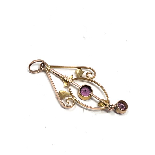 57 - 9ct gold antique purple paste lavalier pendant (1.6g)