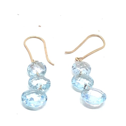 175 - 10ct gold faceted blue topaz drop earrings (2.8g)
