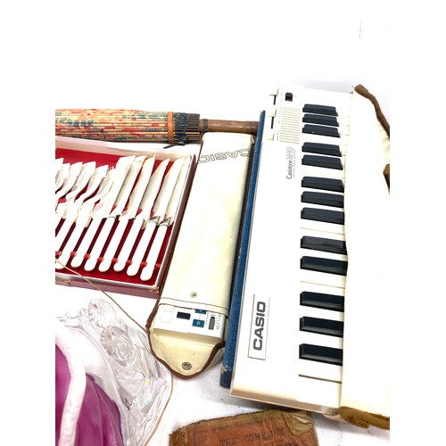 349 - Selection of miscellaneous items to include vintage sun parasol, glass mask, Casio keyboard M10, Cas... 