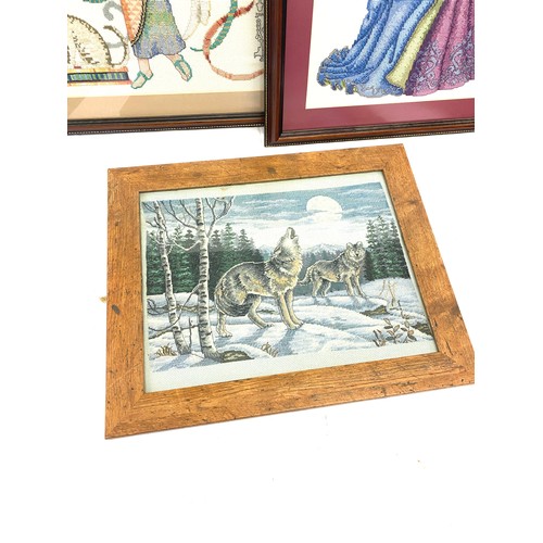 86 - Three framed embroidered pictures largest measures height 18 inches by 19 inches