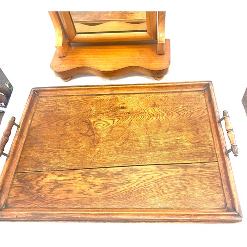 390 - Oak serving tray and a mahogany toilet mirror