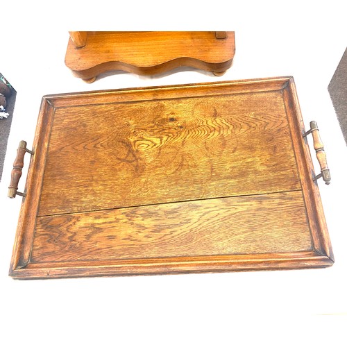 390 - Oak serving tray and a mahogany toilet mirror