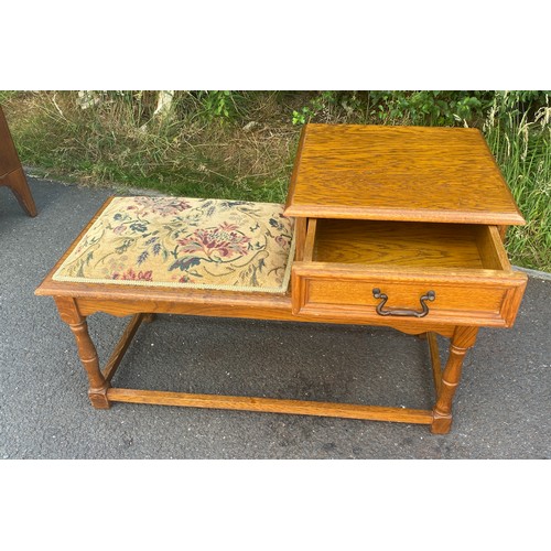 411 - Oak 1 drawer telephone table 35.5inches wide 22 inches tall 16 inches depth