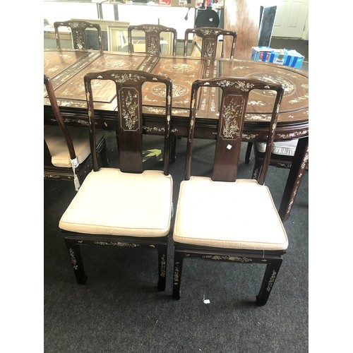 427 - Fine quality large Chinese oriental mother of  pearl dining table and 8 chairs, some pieces of mop a... 