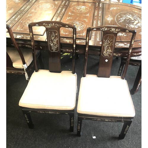 427 - Fine quality large Chinese oriental mother of  pearl dining table and 8 chairs, some pieces of mop a... 