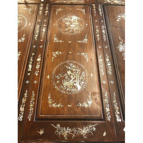 427 - Fine quality large Chinese oriental mother of  pearl dining table and 8 chairs, some pieces of mop a... 