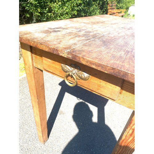 421 - Farm house kitchen table with drawer measures approx 30 inches tall 42 inches wide 23.5 inches depth