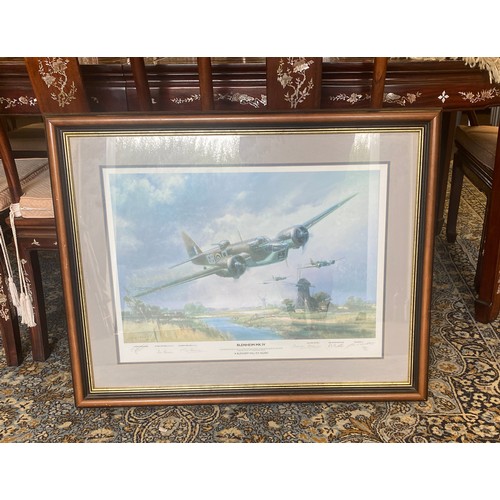 438 - Large framed spit fire print blenheim measures approx 33.5 wide 25.5